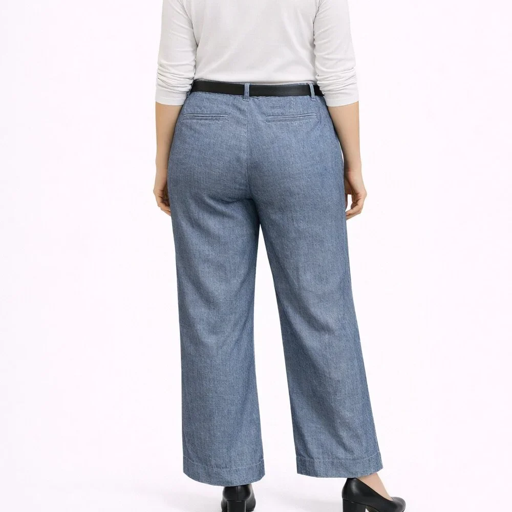 Ralph Lauren Blue Wide Leg Pants 16W Linen Blend - Picture 2 of 9